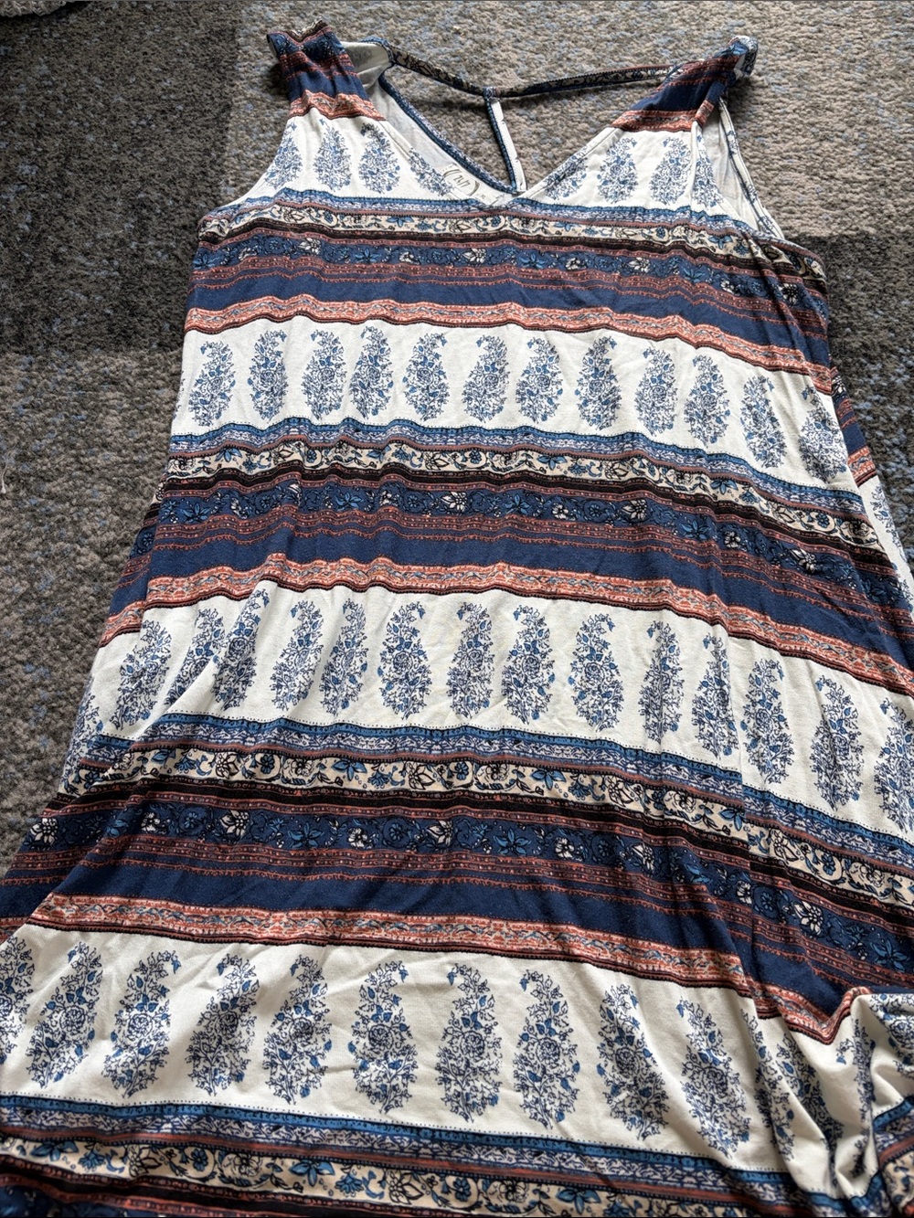 Maurices Blue and Cream Patterned Strappy Tank Top